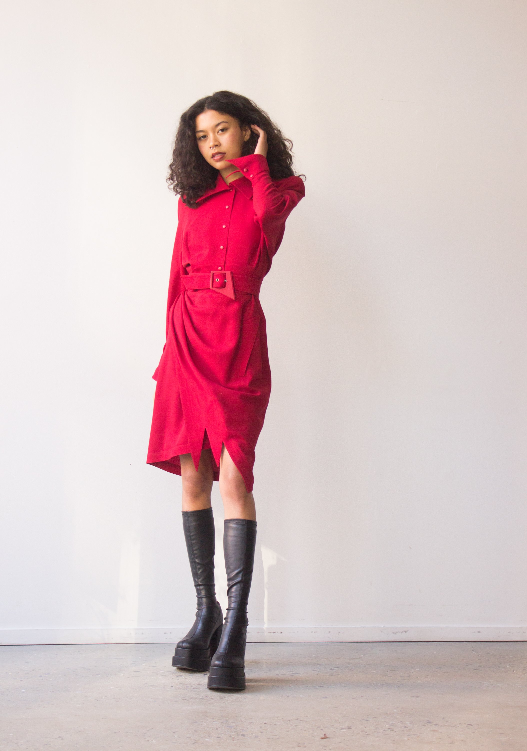 1980s Thierry Mugler Rich Red Wool Crepe Dress — Wayward Collection